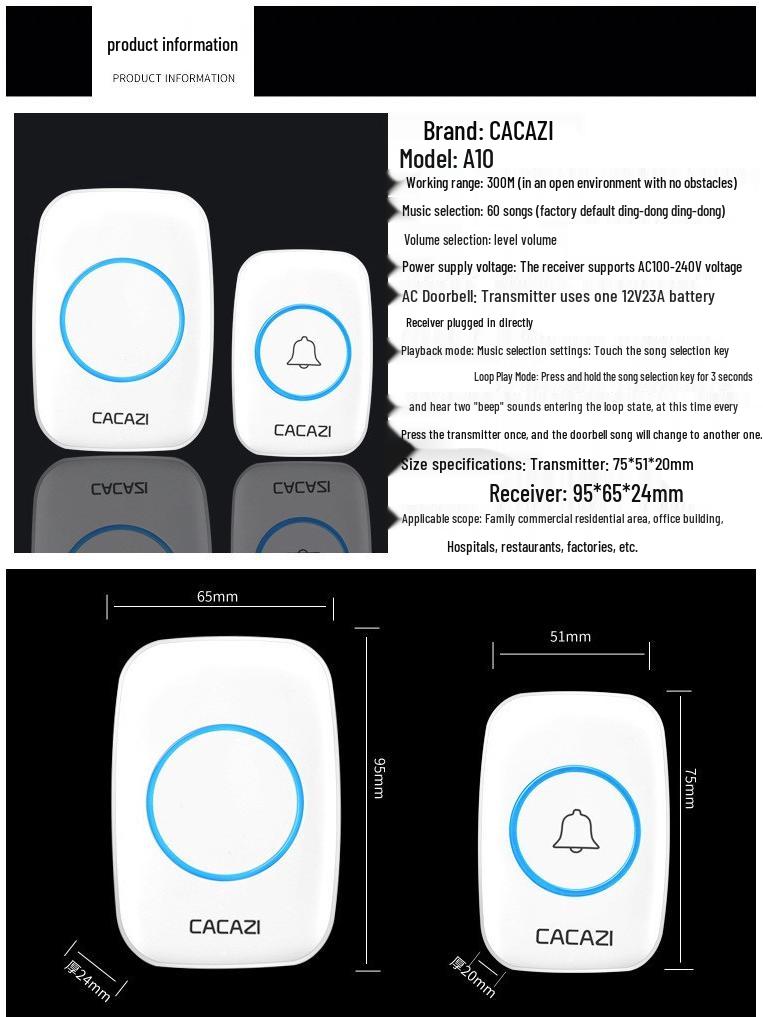 KajiaSi Wireless Doorbell & Elderly Call Button - Long Range, High Volume, Compatible with US/UK/EU Standards for Home Use.