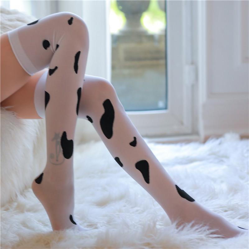 

Japanese Cute Thigh High Milk White Polka Dot Stockings - Erotic Over the Knee High Top Socks for Women One Size білий