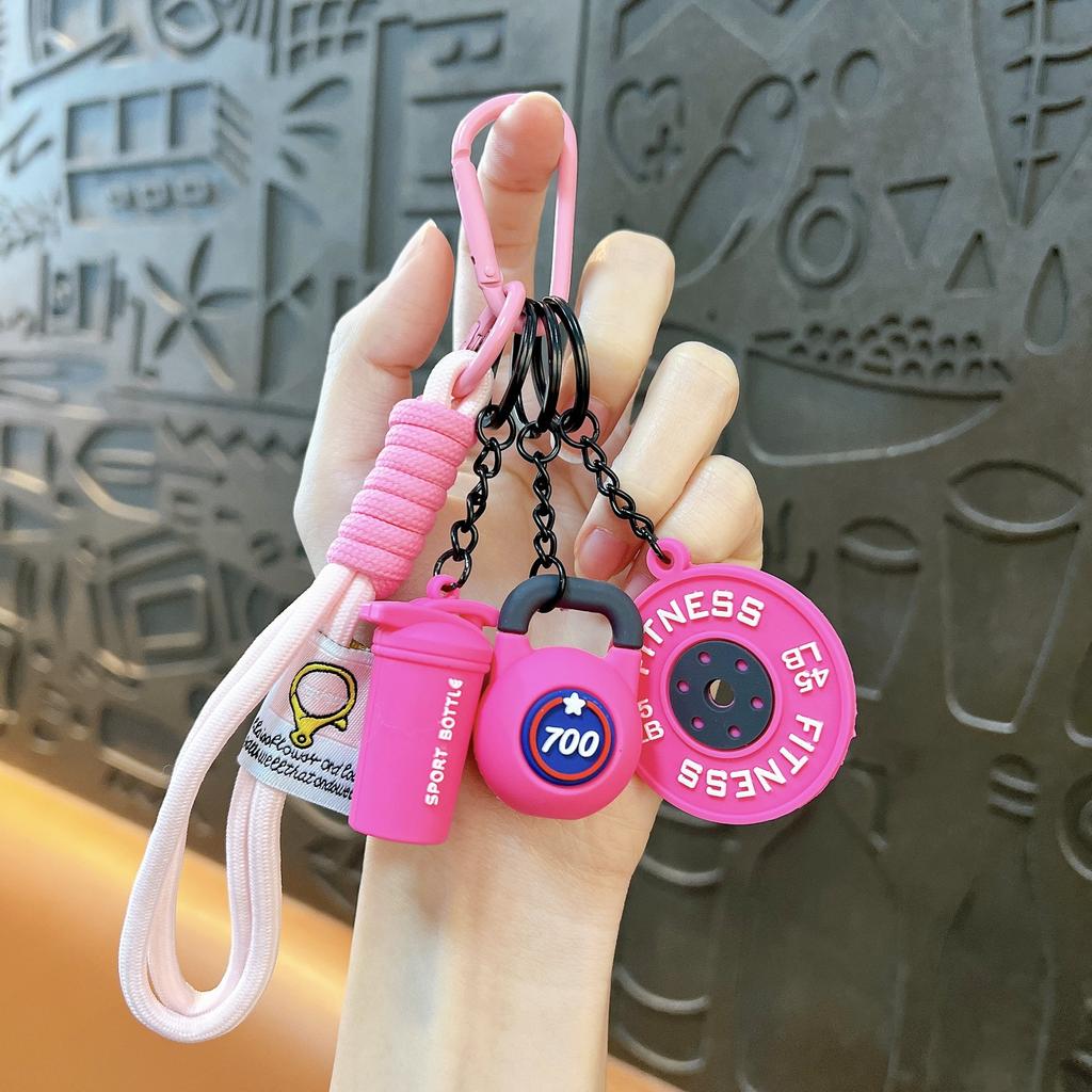 Fitness keychain Sports exquisite keychain bag pendant Men's and women's backpack pendant ins wind fitness dumbbell pendant