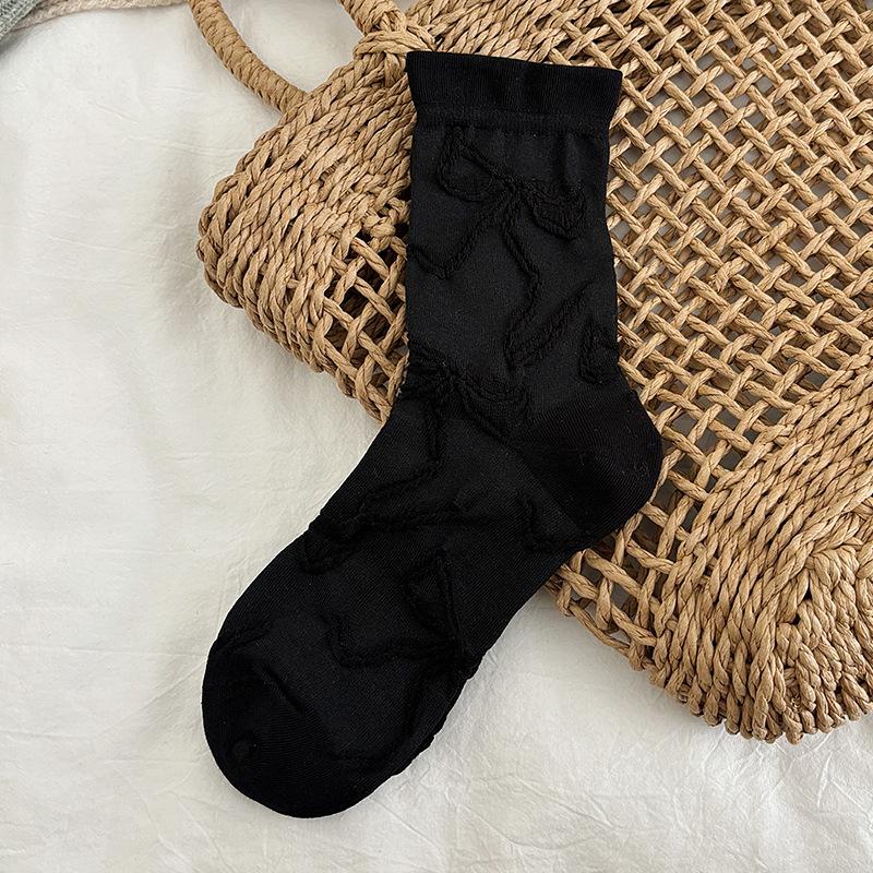 

Socks Women s Japanese Cute Bow Medium Tube Socks Solid Color Versatile ins Tide Cotton Stacking Socks One size fits all чёрный