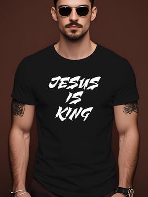 "Jesus Is King" Graphic Tee - Casual Summer Crew Neck Sho...
