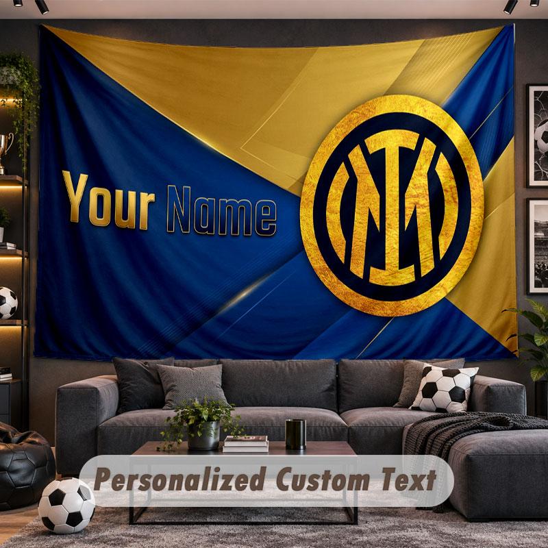 Wall Hanging Tapestry Custom NameInter Milan Pattern Personalized Printed Fabric Wall Decor