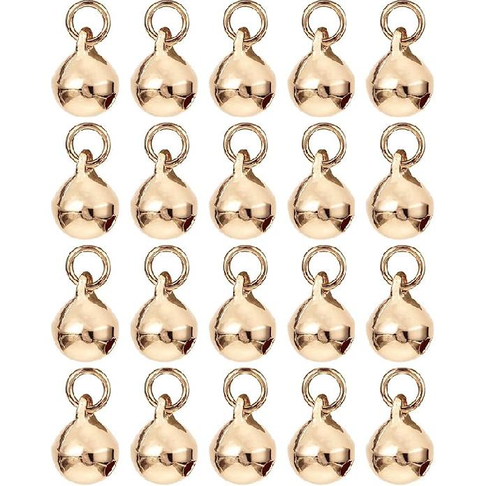 Vintage Jewelry 50Pcs Gold Jingle Bell Mini Craft Bell Small Bell Loose Beads Charms 14k for DIY Rattle Wind Chime Keychain Jewelry Decorations 8mm 14k