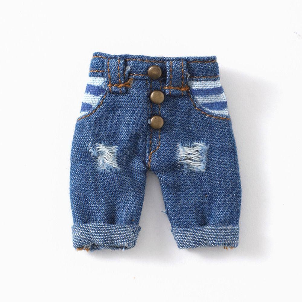 Fashion Denim Long Pants Doll Leggings For 1/11 OB11 Dolls for 1/12 Mini BJD Doll Casual Wears Pants Clothes Doll Accessories