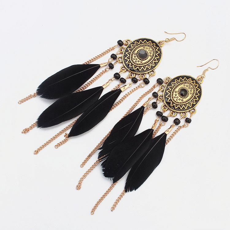 Wind Bohemian Painted Glazed Feather Fringed Earrings Fashion Temperament Women's Earrings Long Necklace Accessories
