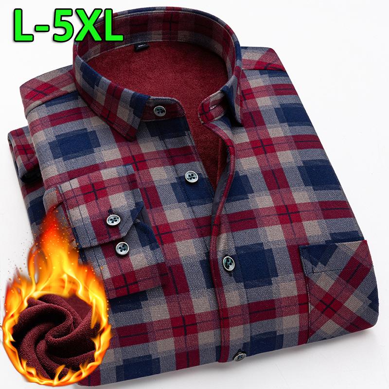 Winter Sherpa Lined Flannel Shirt Jackets for Men Long Sleeve Button Down Fleece Dress Shirts Men's Casual Warm Comfortable Thermal Shirt With Pockets