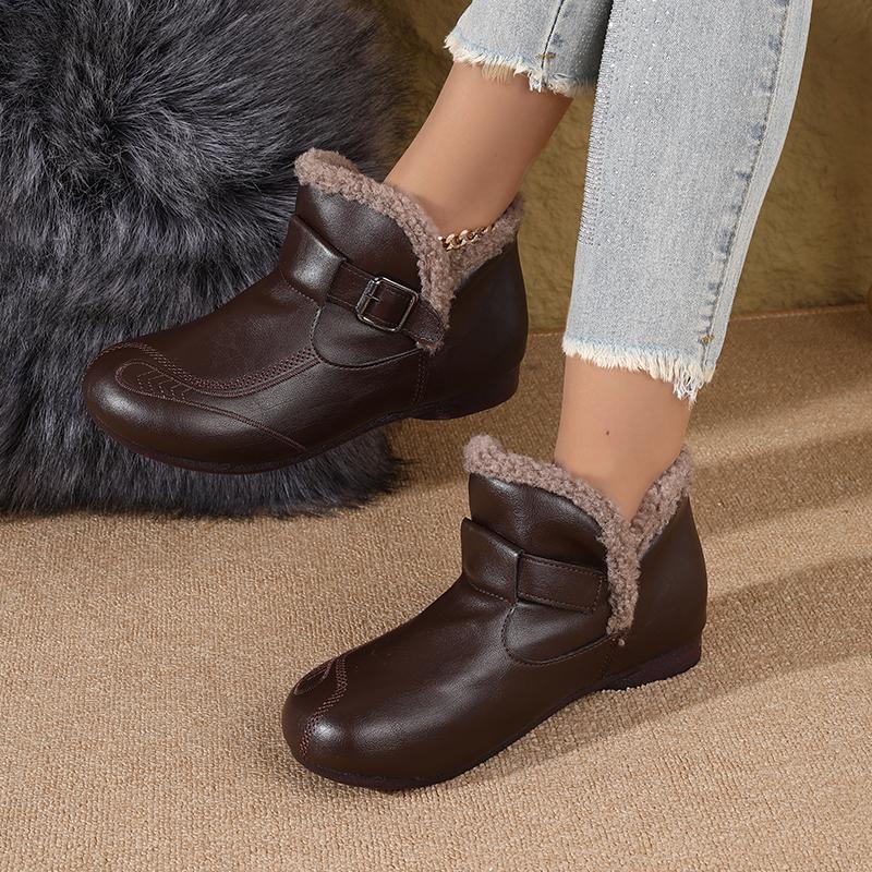 Short Boots for Women, Winter 2025 New Style, Anti-slip Soft Sole Cotton Shoes, Retro Flat Mother Leather Shoes