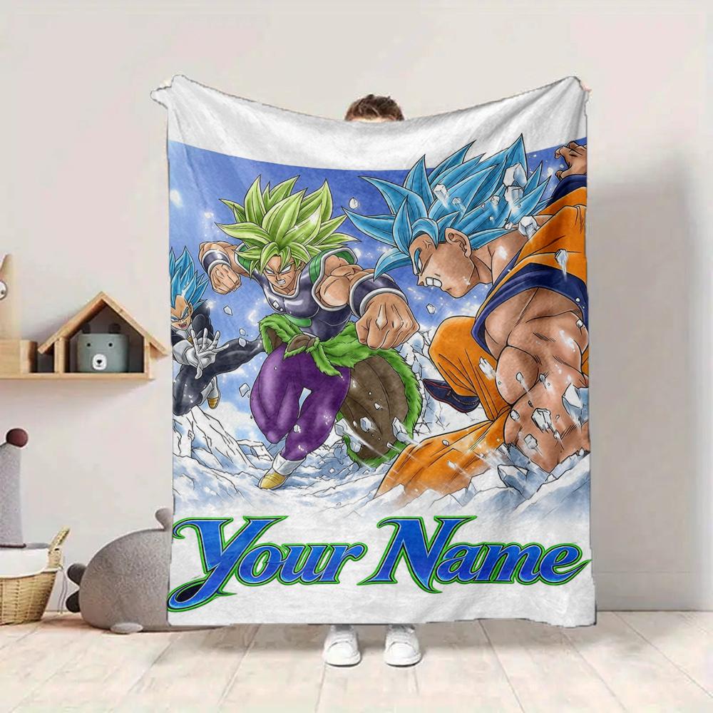 Custom 1Pc Dragon Ball Super Saiyan Custom Name Fleece Flannel Blanket Soft Warm Cozy Office Throw For Bedroom Couch Travel Birthday Xmas Gift