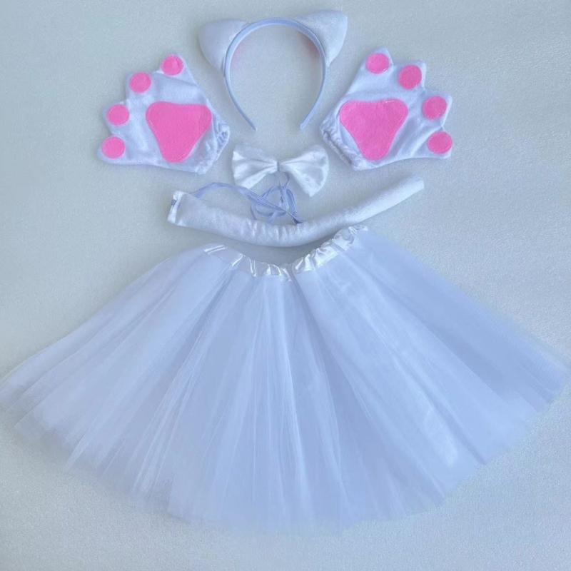 Cats Costume Set Includes Cats Tail Headband Bowtie Glove Skirt Halloween Catgirl Dress up Outfit for Kid Women Cosplay