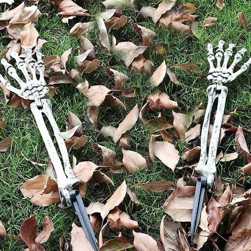 1-6PCS Halloween Skeleton Hand Bone Ghost Arm Prop Yard Insert Decoration for Haunted House Outdoor Party Horror Scene Use