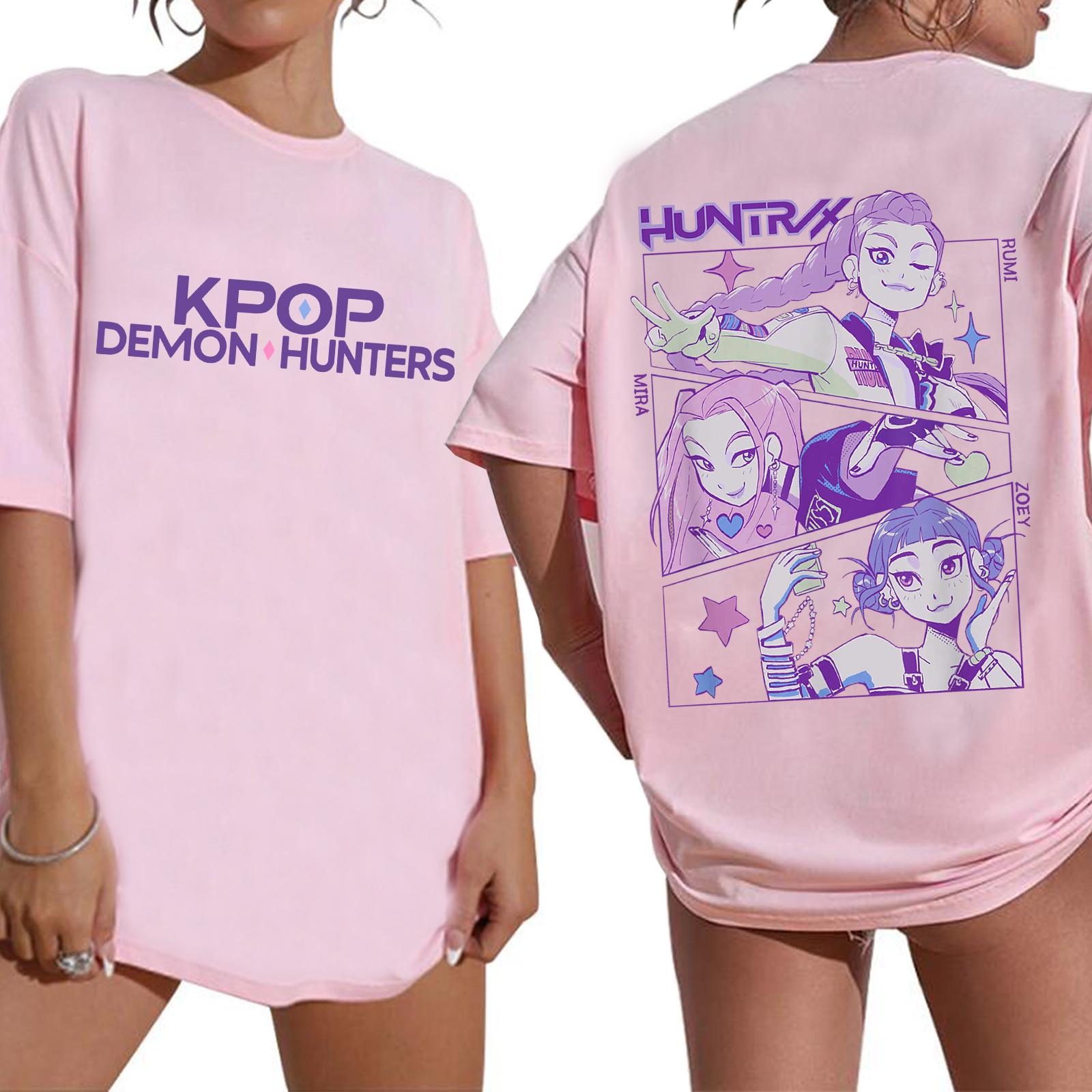 

Hot Anime K-Pop Demon Hunters T-shirt Women Oversized O-Neck Short Sleeve Fans Gift S