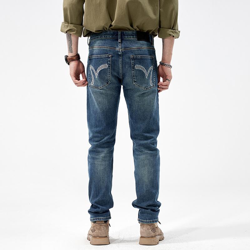 European Version Straight Men's Pants Slim-fitting Small Straight Elastic Jeans Men's Fashion Trendy Brand Wide Casual Daily Versatile Trousers