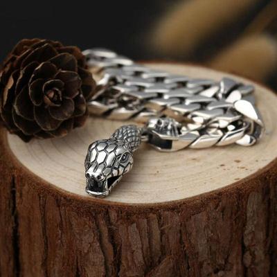 Braccialetto a forma di serpente vipera a catena cubana di alta qualità per uomo, regalo con testa di animale alla moda