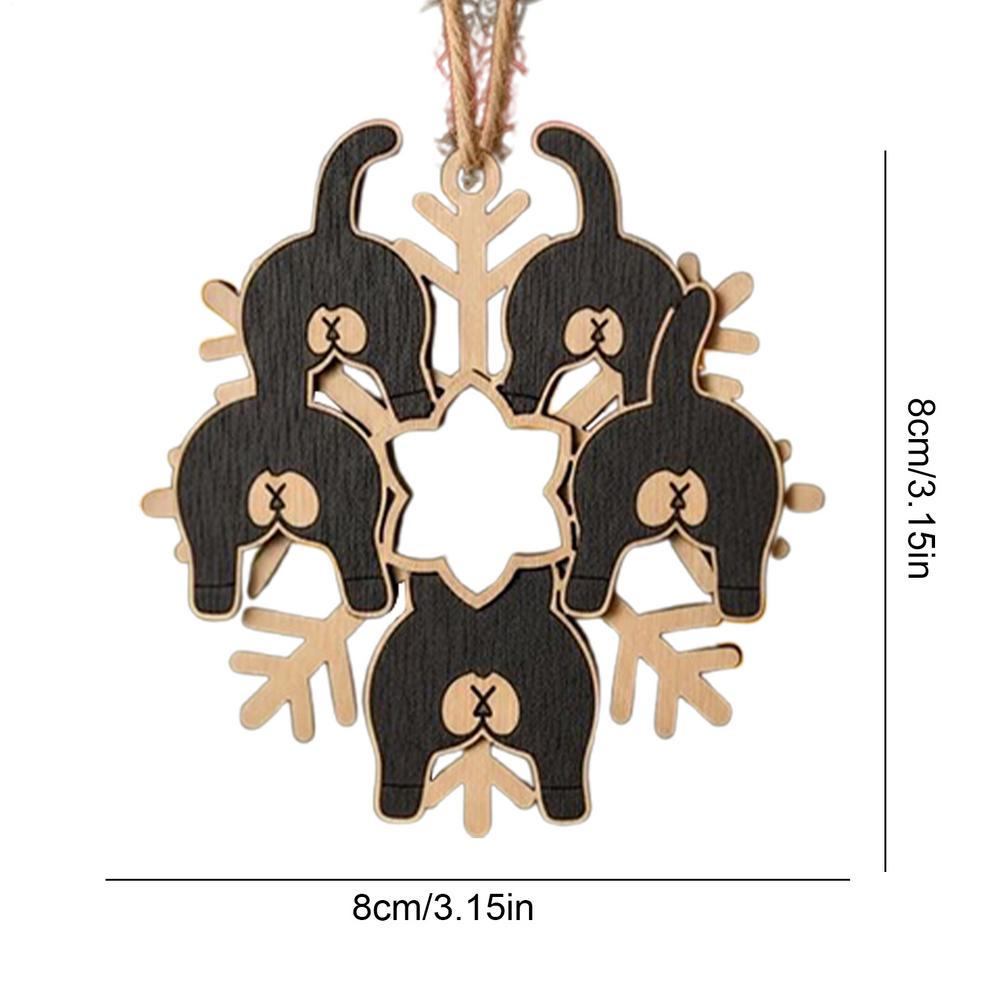 Cat Butt Wooden Snowflake Ornament 2D Cat Butt Snow Wood Ornament Christmas Tree Pendant Decoration For Backpack Keychain Charm