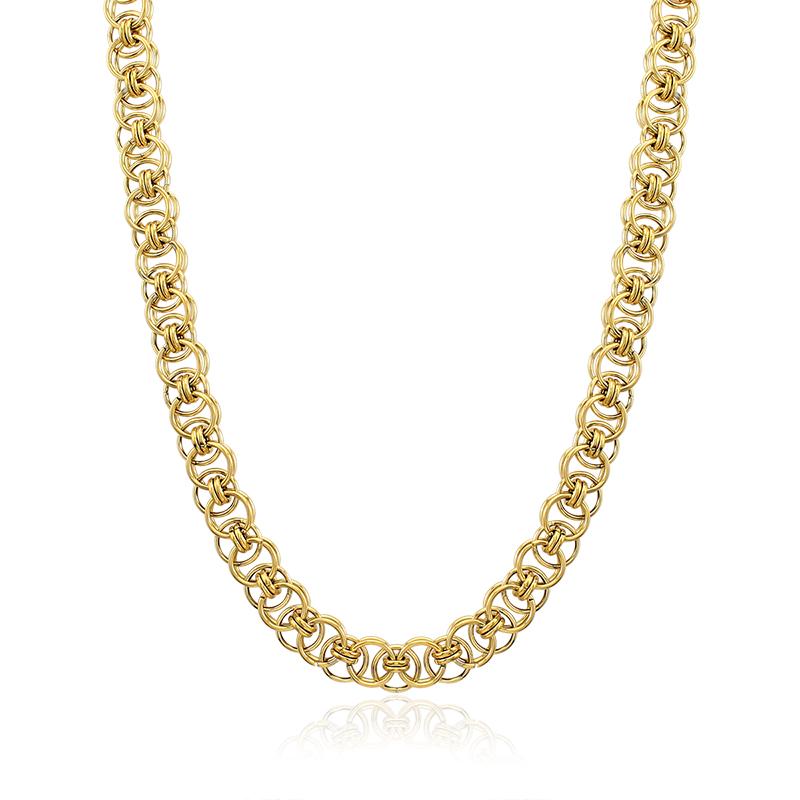 Waterproof 18k Gold Necklace Chunky Circle Link Cross O Chain Round Pearl Link Necklace Unisex Necklace Stainless Steel Jewelry