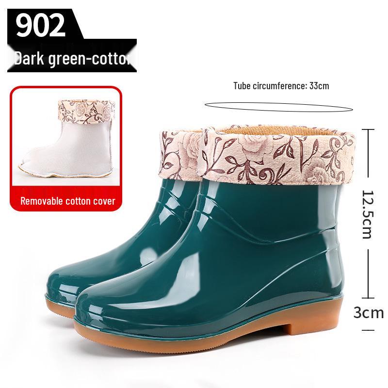 Women's Slip-On Waterproof Short Rain Boots, Non-Slip Mom Shoes for Kitchen, Home & Garden with Tendon Sole