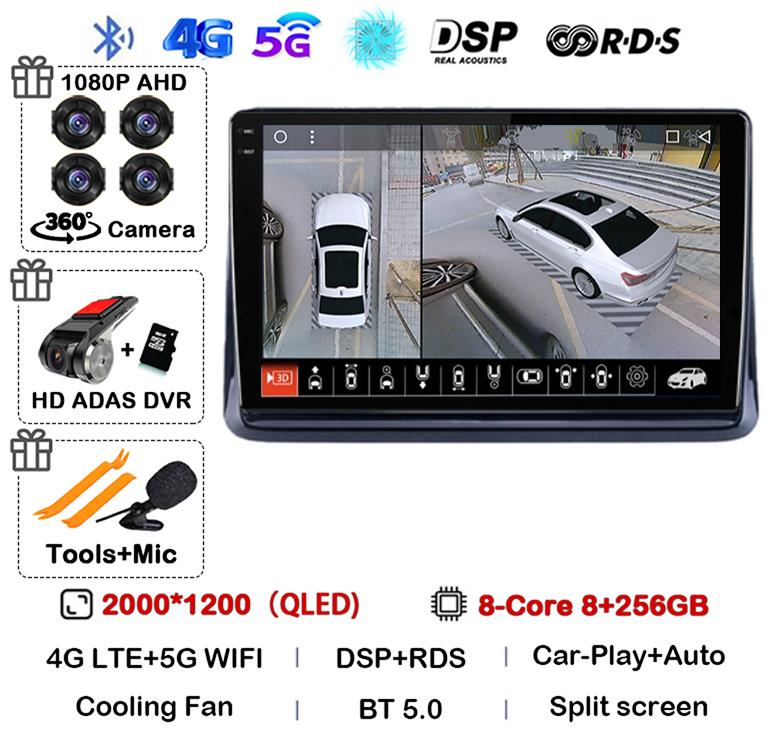 Android14 2din Auto For Toyota Noah Esquire Voxy 2014 2015 2016 -2020 Car Radio Multimedia Player GPS Navigation Support Carplay