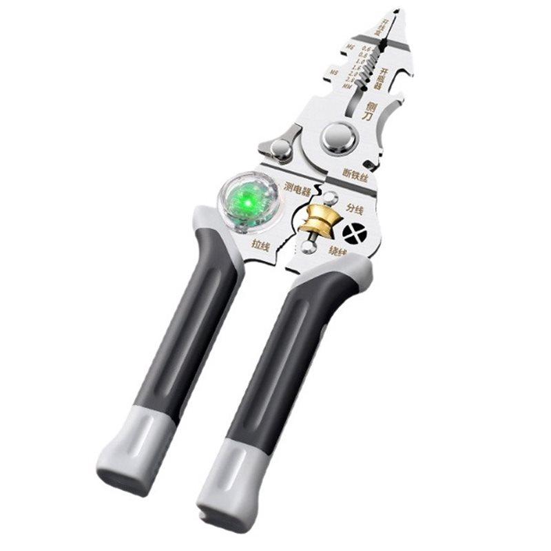 

ABWR-Electrician Wire Stripper Multifunctional Tool With Electricity Measurement, For Pulling Wires& Cable Management Scissors