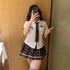 Sexy Schoolgirl Cosplay Uniform: Plaid Pleated Skirt & Top Set