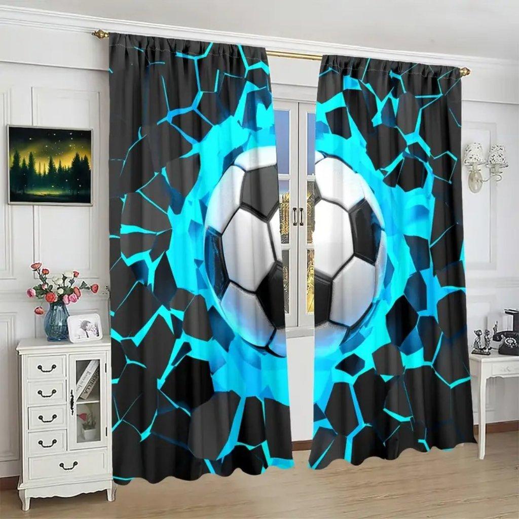 2 st Halvskuggande Polyester Fotbollsmönster Stångficka Gardiner För Vardagsrum Sovrum Kontor Kök Arbetsrum Heminredning