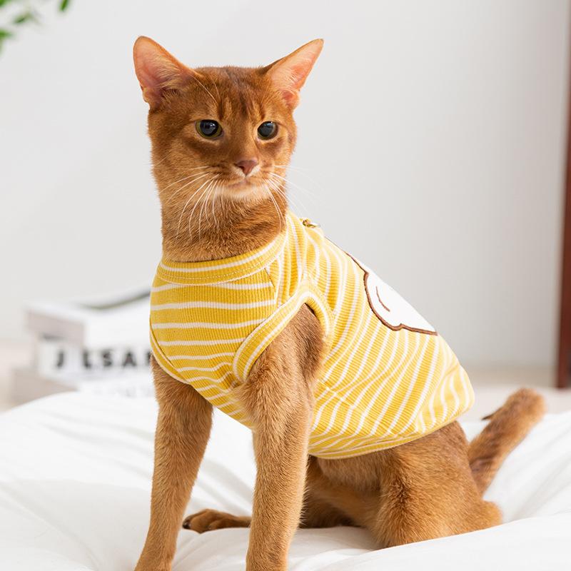 ins wind cat clothes spring and summer new crooked mouth bear striped vest blue cat kitten dog pet clothes