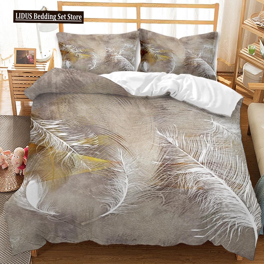 Feathers Duvet Cover Set 3D Print Birds Further Decorative Bedding Set For Kids Boys Girls Teens Polyester Bedding Set King Size