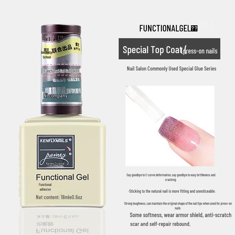 Rainie Nail Gel Builder: Strengthening Base & Tempered Top Coat with Matte Glass Sealer & Nail Tip Adhesive.