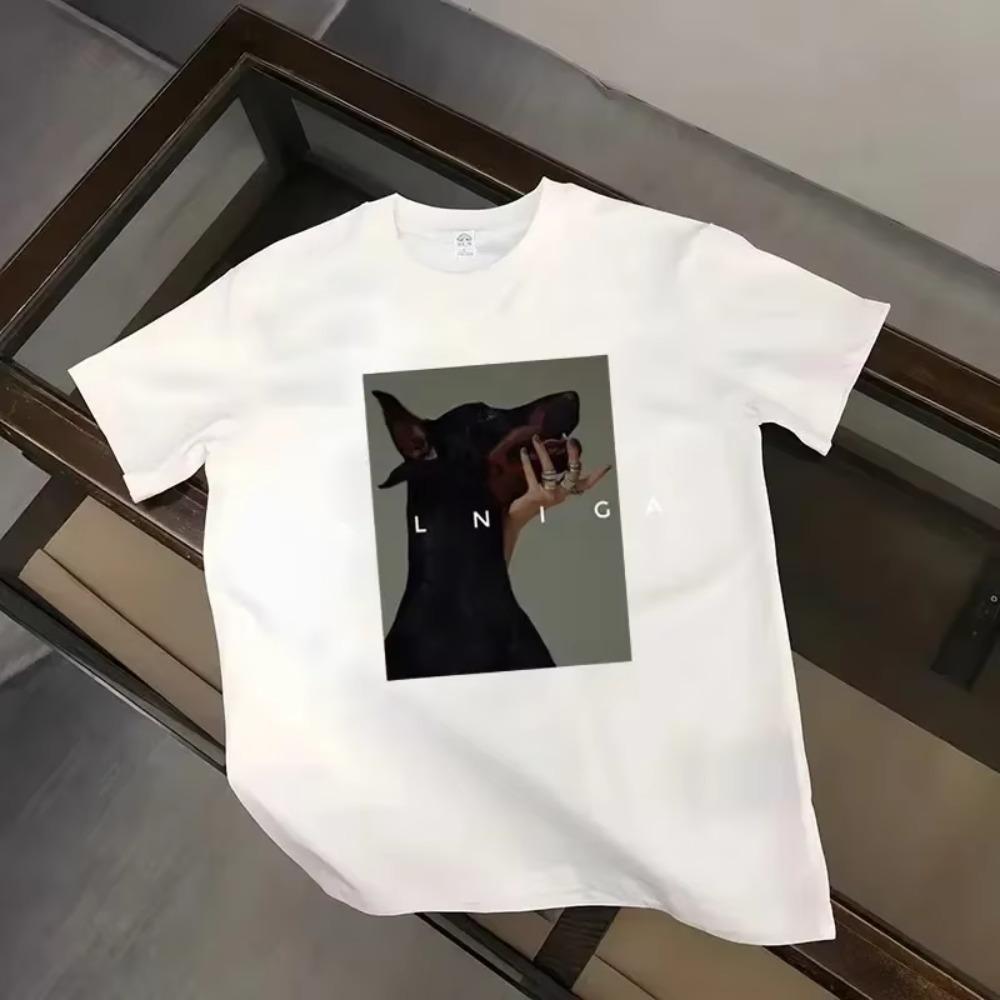 Summer Oversized 100% Cotton T-shirt Harajuku Tshirts Men Clothing Hip Hop T Shirt Women Tops Gothic Doberman Printed Streetwear
