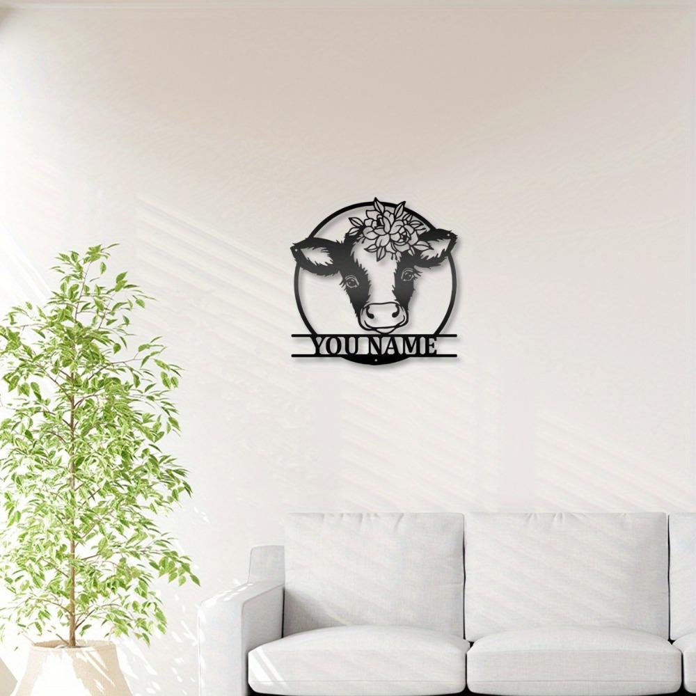Metal Cow Wall Art Farmhouse Decor Rustic Flower Tin Sign for Living Room Bedroom Barn Wedding Gift