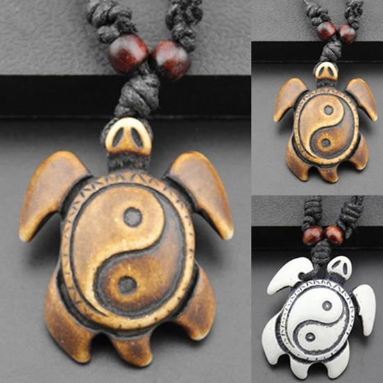 Retro Dames Heren Faux Bone Waxkoord Yin Yang Tai Chi Schildpad Hanger Ketting Cadeau