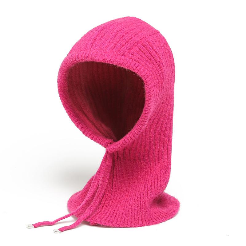 Winter Scarf And Hat Integrated For Outdoor Cycling, Warm Knit Scarf, Woolen Hat, Ear Protection, Solid Color Scarf, Drawstring