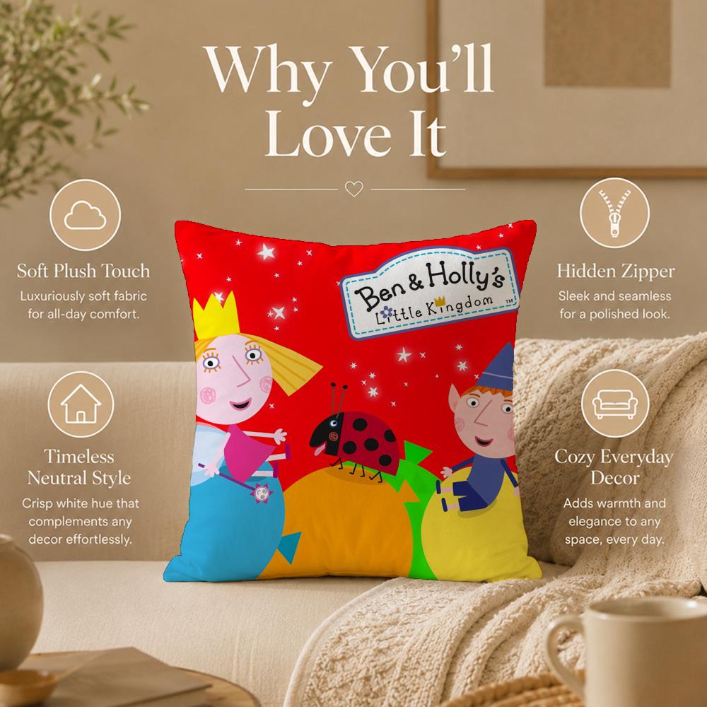Housse de coussin dessin animé B-Ben Et Holly Petit Royaume Housse de coussin imprimée recto-verso Hypoallergénique Anti-acariens
