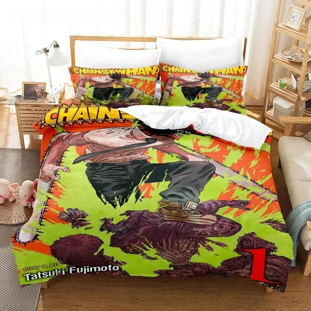 Chainsaw Man Bedding Set Single Twin Full Queen King Size Bed Set Aldult Boys Bedroom Duvet Cover Sets 3D Print Anime Game
