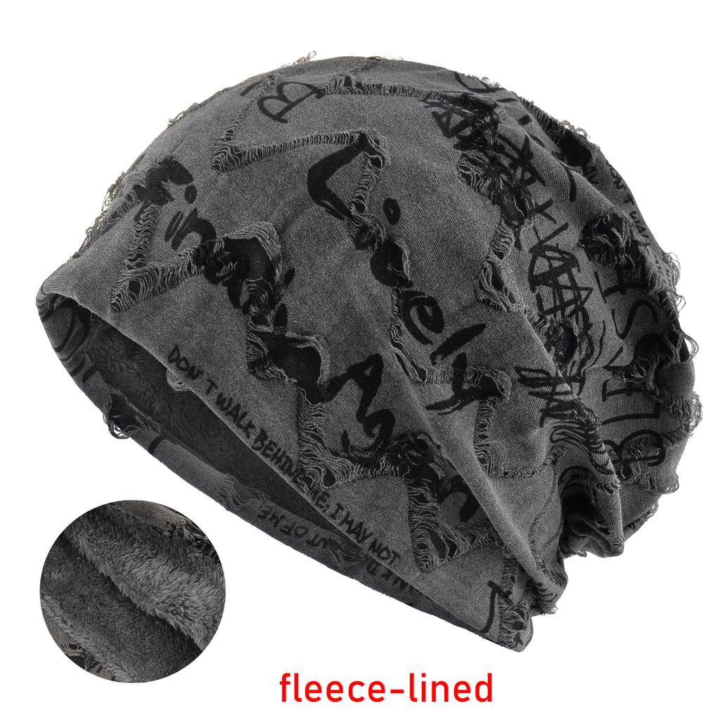 Letter Print Beanie Hats For Women Men Vintage Wasteland Style Spring Summer Warm Fleece-lined Winter