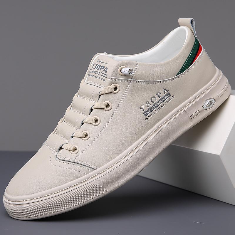 

Нова чоловіча мода: Весняно-осінні корейські повсякденні шкіряні кросівки - універсальне дихаюче біле взуття Size 41 бежевий