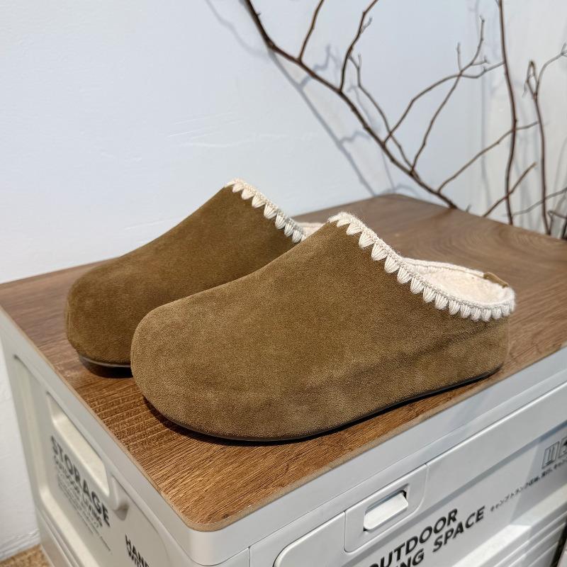 

Retro thick-soled leather bag head half slippers women s autumn and winter new round head casual versatile one pedal 35