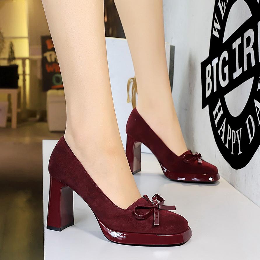 Voděodolné platformové boty na vysokém podpatku se čtvercovou špičkou, semišová dekorace s motýlí mašlí, dámské boty s mělkým výstřihem, super vysoké podpatky, lodičky