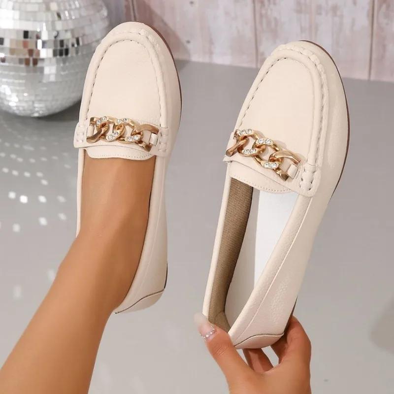 Autumn Casual Women's Sports Shoes Metal Chain Low Heel  Fashion Women's Single Shoes Summer Women's Loafers Shoes
