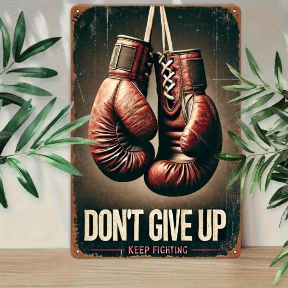 Metallposter Rote Boxhandschuhe Vintage Motivierende Wandkunst Fitnessstudio Dekor
