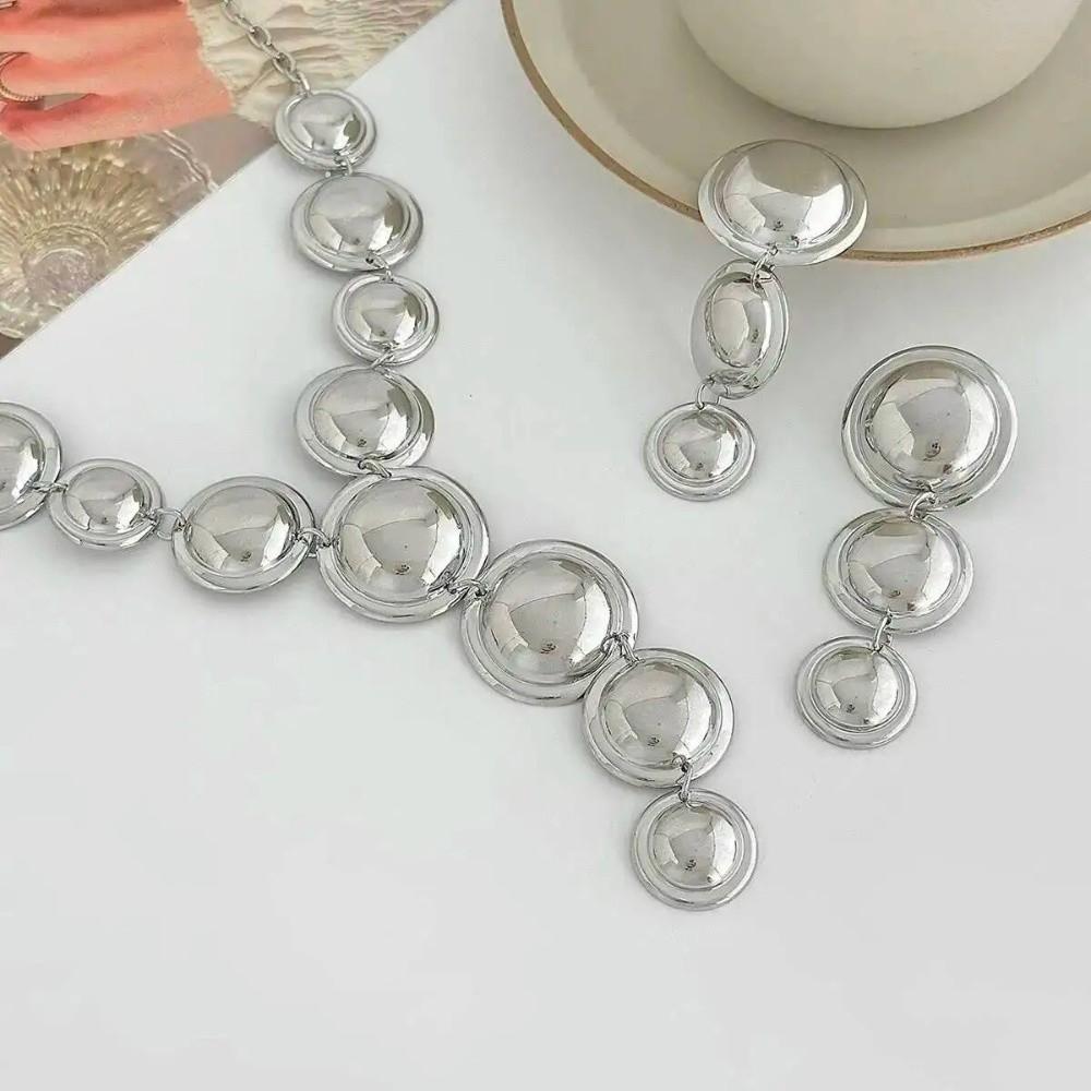 Exaggerated Round Pendant Necklace Y-Shaped Long Chain Necklace  Women Jewelry Set