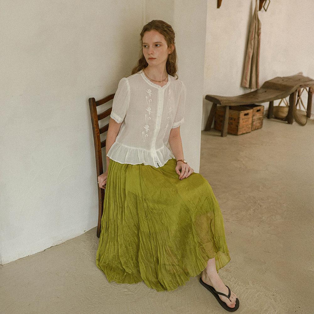 Peulaudeumali Pm_Crinkle Pleated Long Skirt_2Color