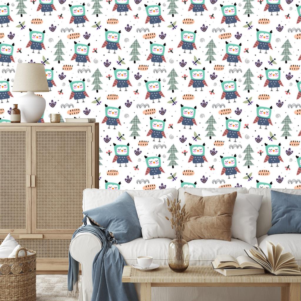 Owls with butterflies wallpaper for living room and bedroom 50x1000
