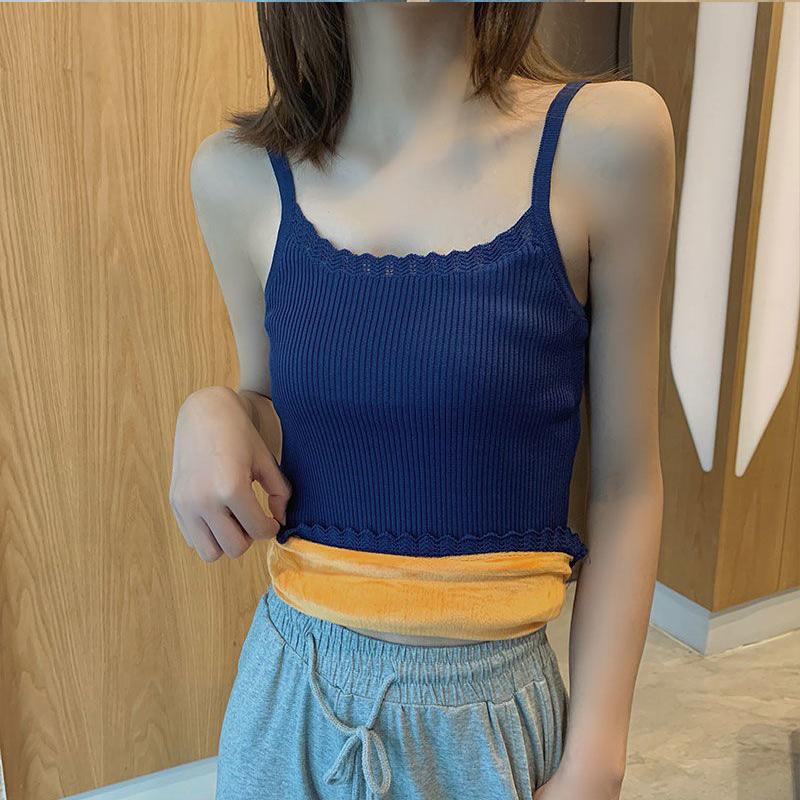 Warmer Damen-Top-Weste Sexy Winterkleidung Ärmelloses Top Slim Einfarbig Mädchen Hosenträger