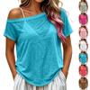 Women Casual Off Shoulder Sheer Short Sleeve T Shirt Loose Fit Lightweight Summer Top with Relaxed Silhouette