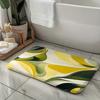 Abstract Artistic Wave Pattern Printed Flannel Bath Mat With Yellow Green And Beige Design Soft Non Slip Rug For Bathroom
