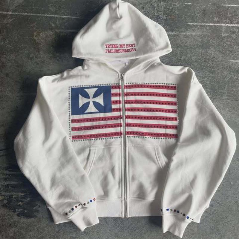 Evropská a americká Y2K mikina s kapucí s potiskem písmen, kapsou, personalizovaný trendy volný hip-hopový kardigan