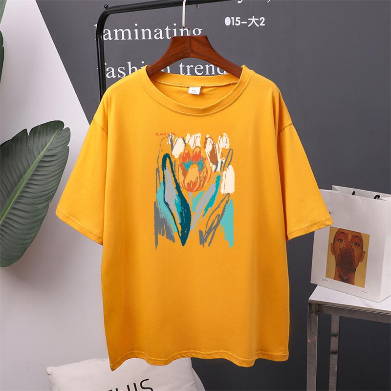 

Футболка с цветочным принтом, винтажные футболки большого размера, женская уличная одежда, женские топы, футболки 4XL жёлтый