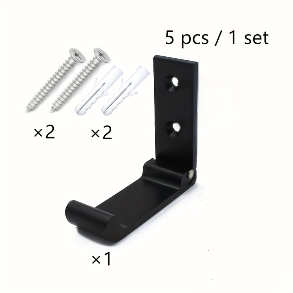 Five-piece wall-mounted rust-proof folding clothes hanger, black heavy-duty hooks, suitable for hanging clothes, towels, hats.
