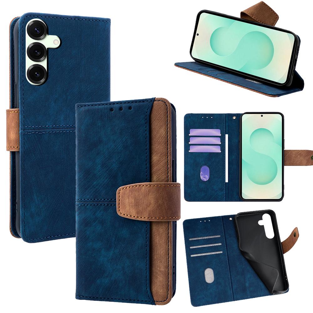 For Samsung Galaxy S25+ Case RFID Blocking Color Splicing PU Leather Wallet Phone Cover