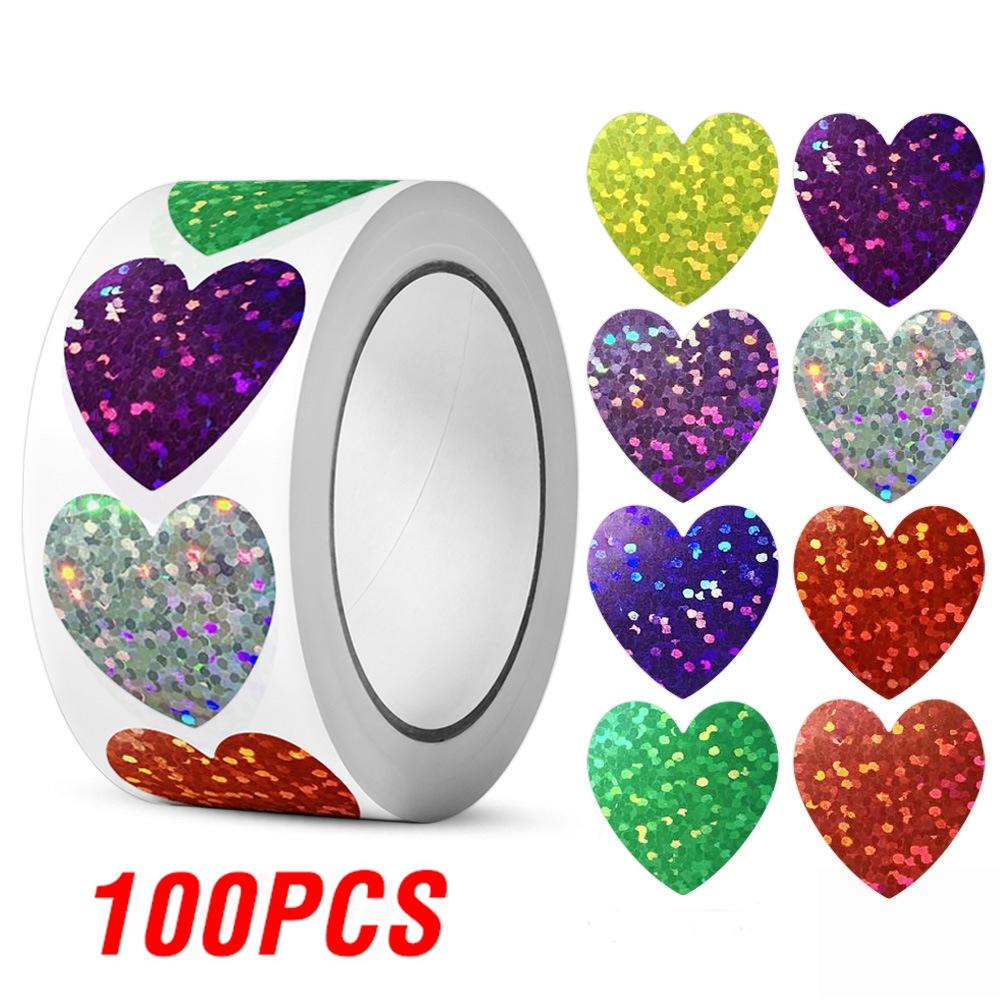 100-500Pcs High-Quality Holographic High-Quality Color High-Quality Gold Heart-Shaped High-Quality Stickers Youngsters High-Quality Reward